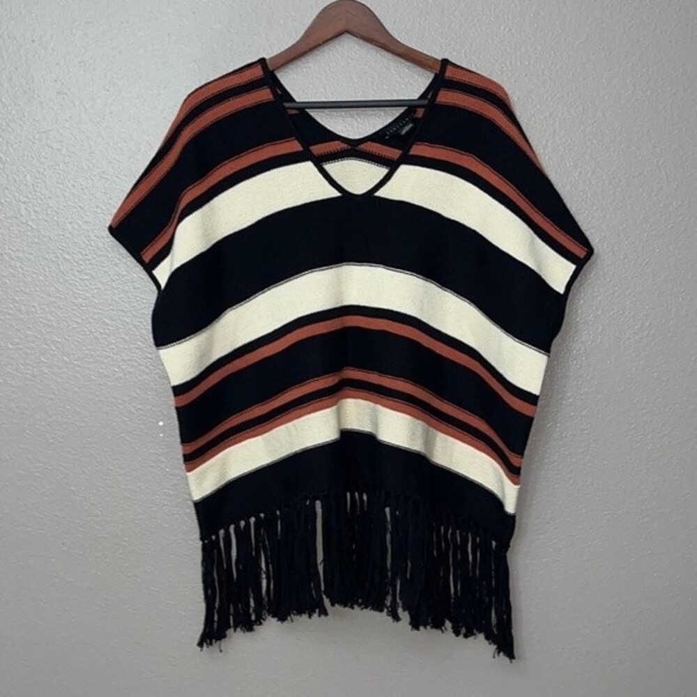 Sanctuary Womans Stripped Fringe Hem Sweater Poncho size L/XL Multicolored